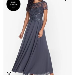 XSCAPE Elegant Gray Navy Beaded Evening Gown Sz 8